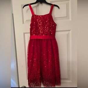 Justice Girls red sequin dress with optional sash/belt.  Sz 14.  Worn once!